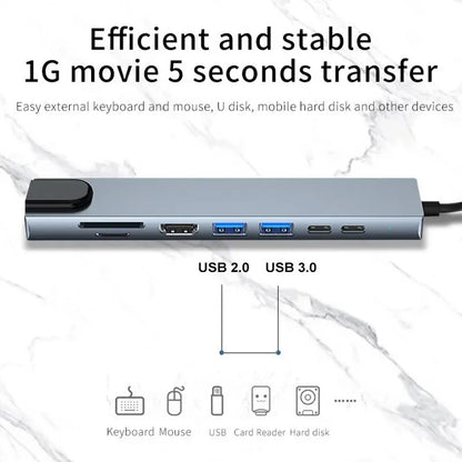 4K HDMI Adapter USB C Hub 8In1 with RJ45 SD TF Card Reader PD Charge