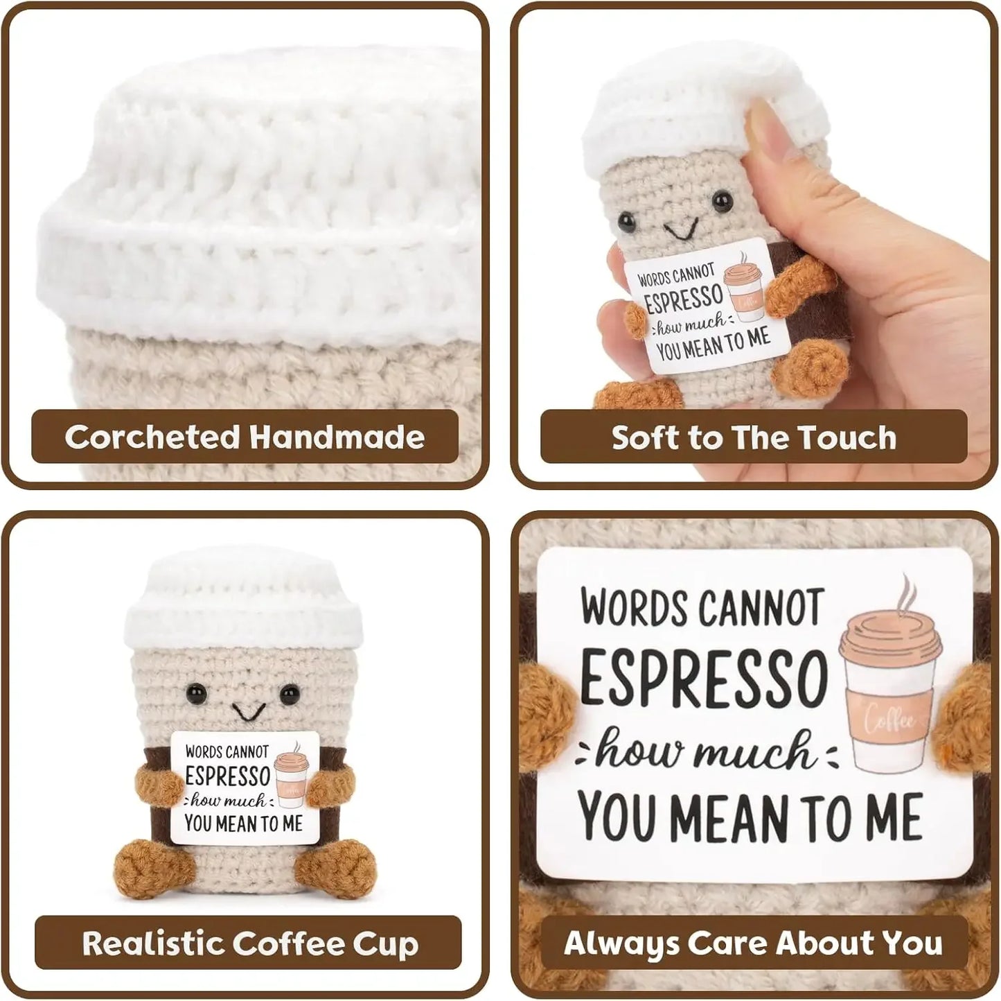 Funny Crochet Emotional Support Coffee Doll Handmade Desk Ornament Gift