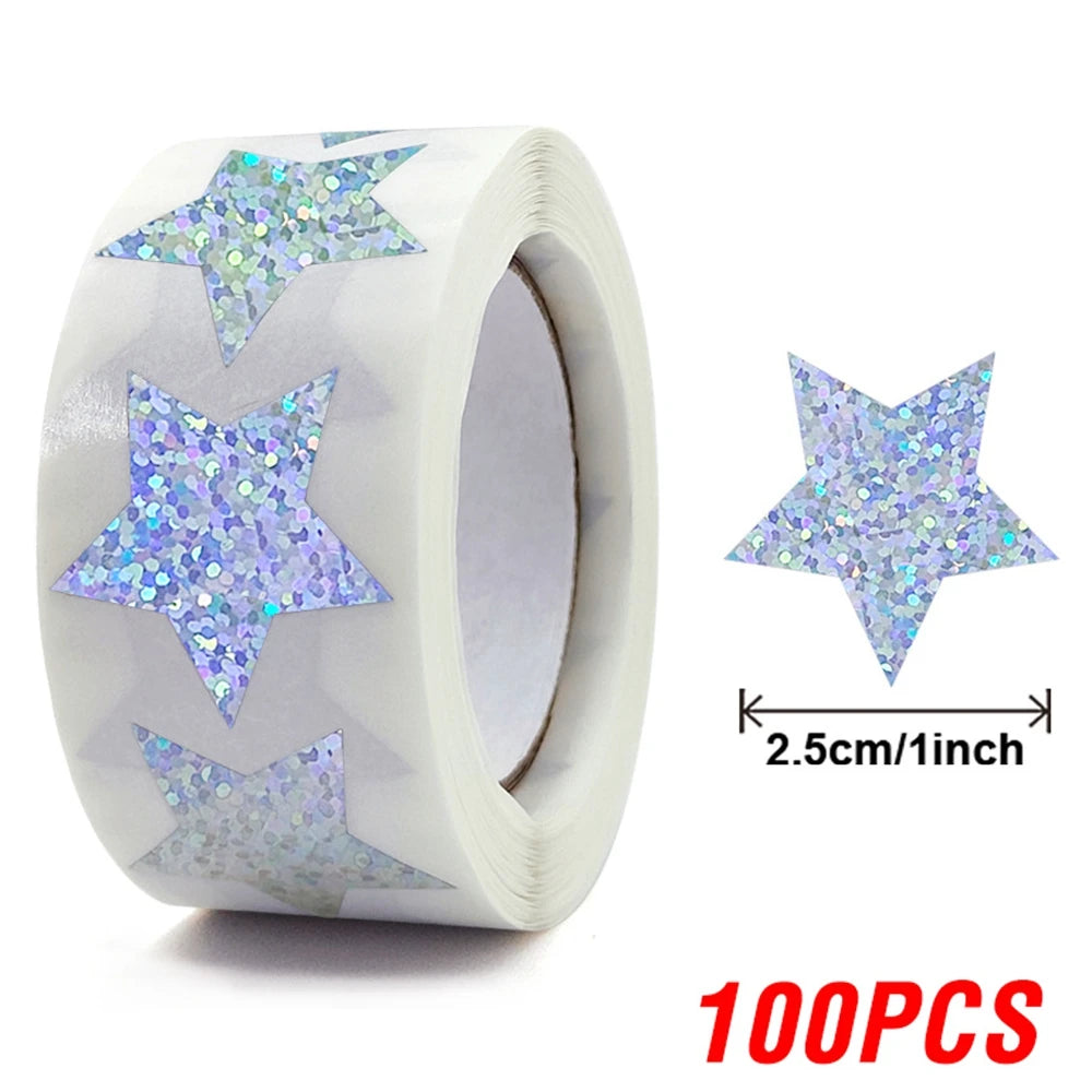 500Pcs Holographic Star Stickers Reward Labels School Teacher Kids