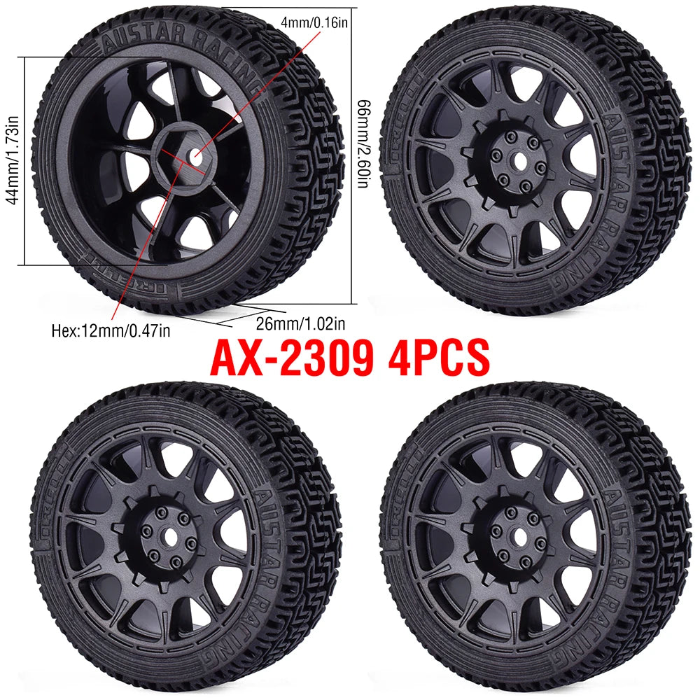 1/10 RC Wheels & Tires Set 12mm Hex On-Road Drift/Rally for Tamiya TT-02 Compatible Chassis