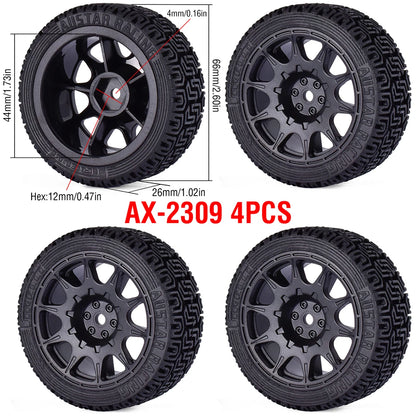 1/10 RC Wheels & Tires Set 12mm Hex On-Road Drift/Rally for Tamiya TT-02 Compatible Chassis