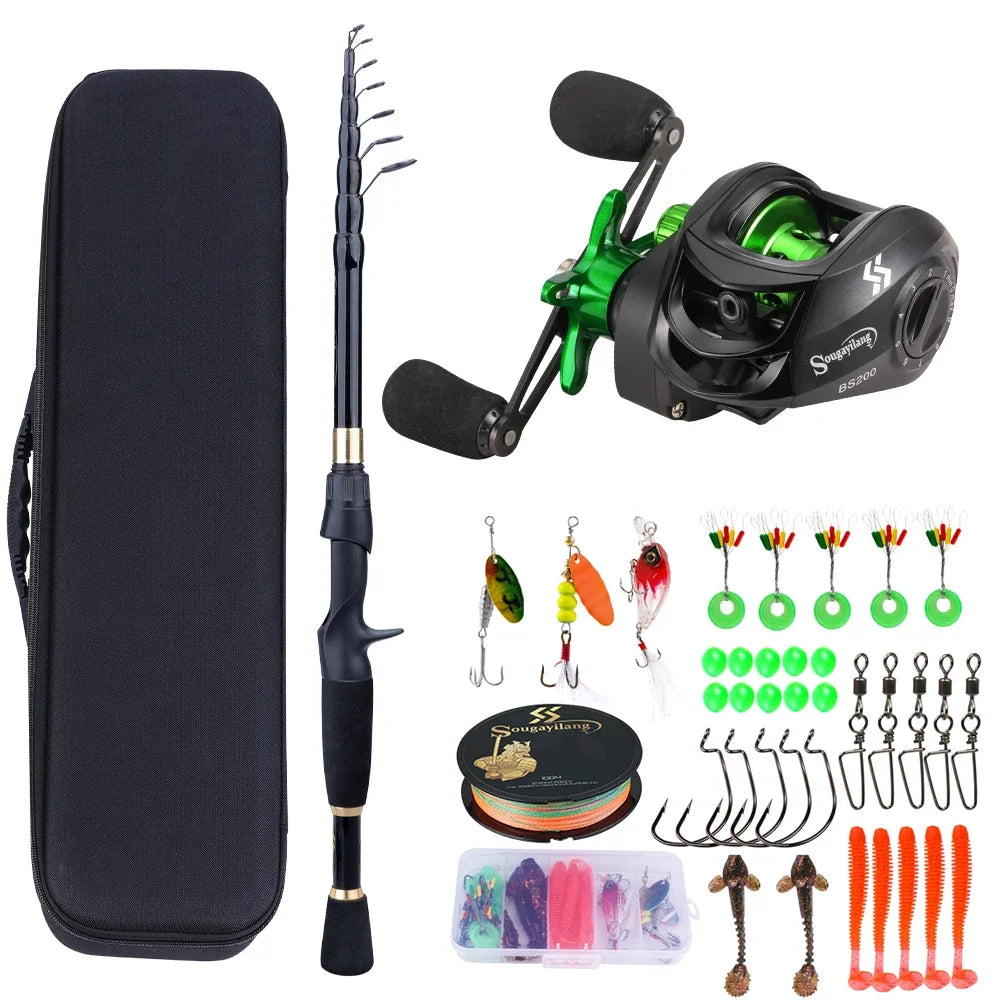 1.8-2.4m Telescopic Rod Reel Set Sougayilang 7.2:1 Freshwater Fishing Kit