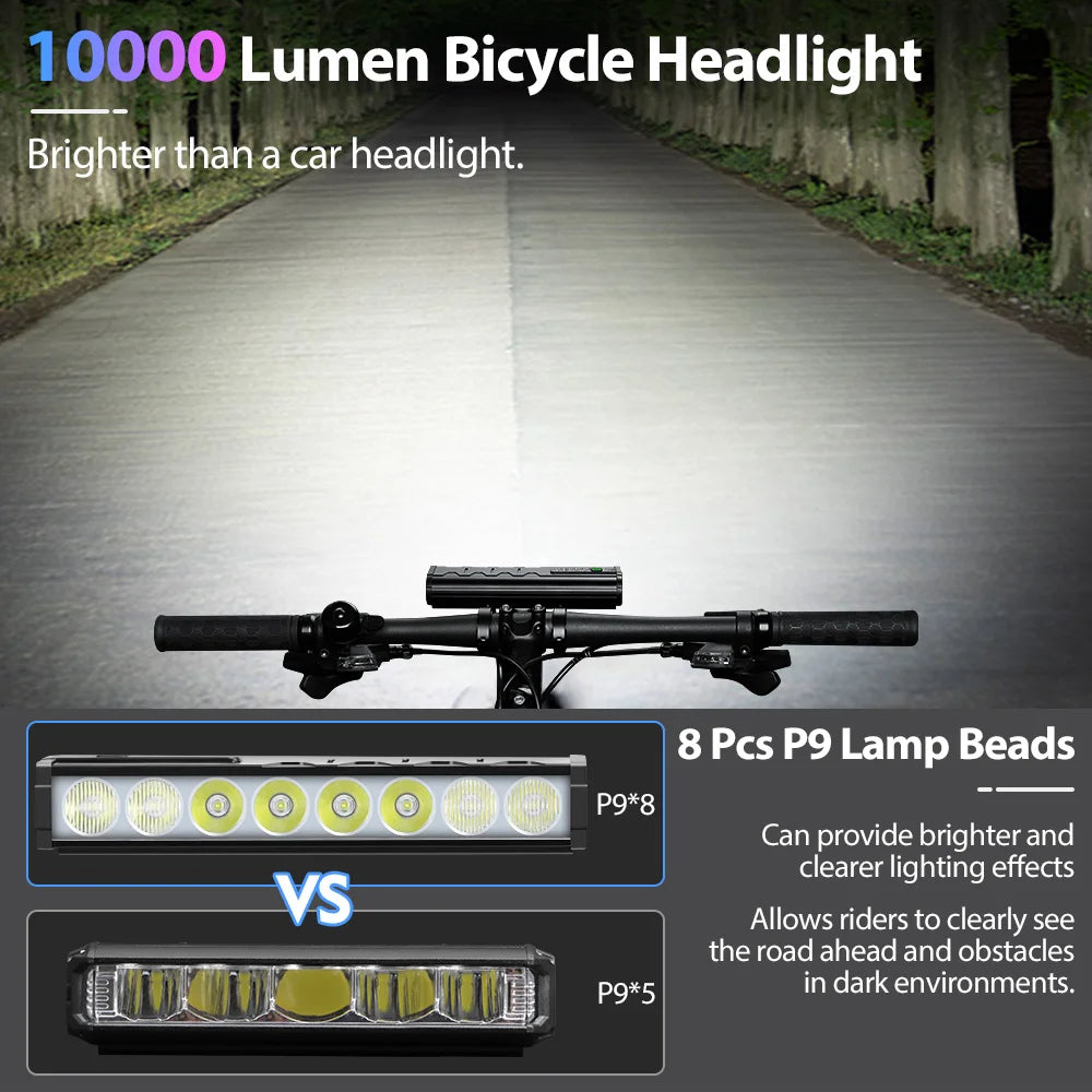 NEWBOLER Bicycle Front Headlight 10000 Lumen 10000mAh USB Rechargeable MTB