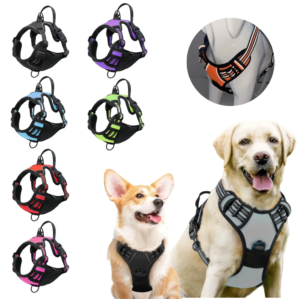No Pull Dog Harness Adjustable Reflective Padded Handle for Large Dogs