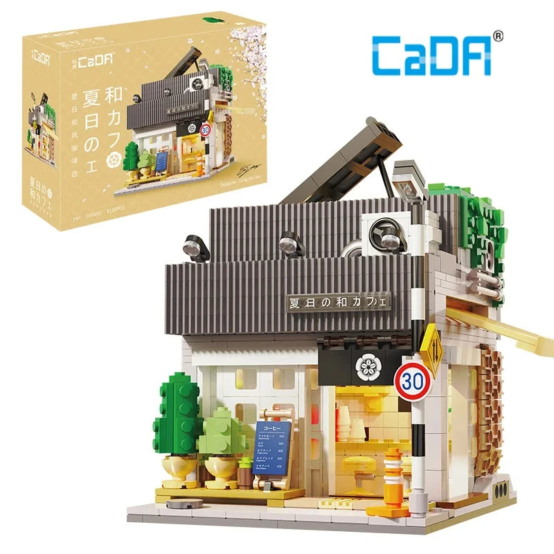 Cada LED City Japanese Street View Bricks Shop LED Japanese Steamed Bun House Architecture Building Blocks Summer Cafe Toys-EXPROTAS