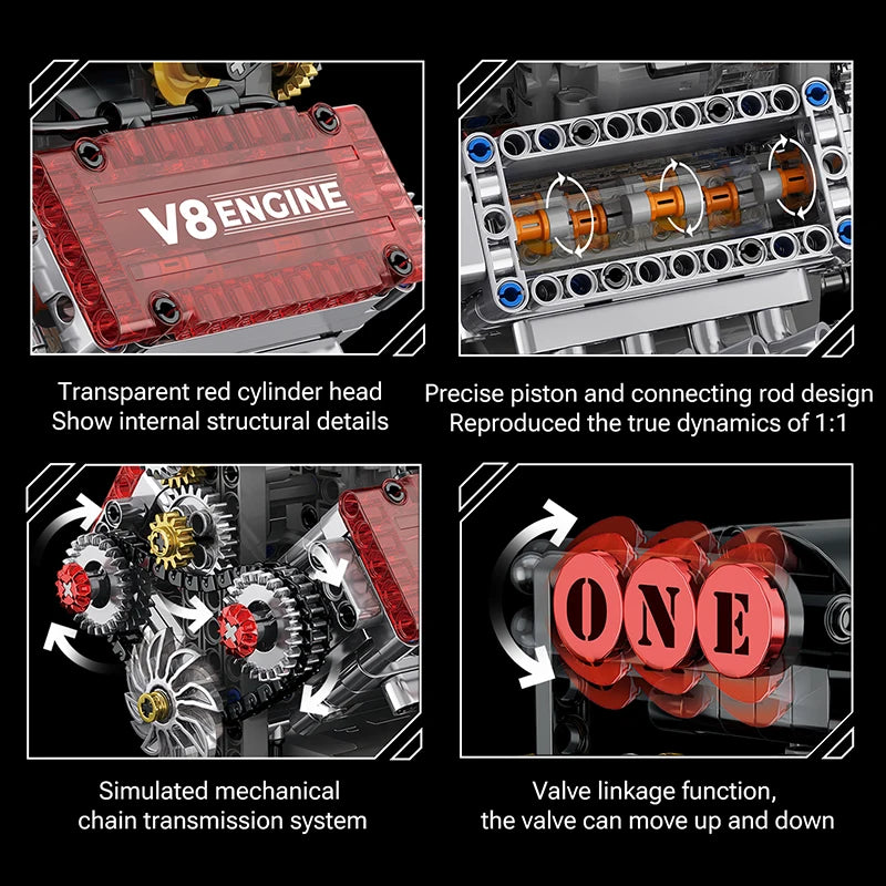 Motorized V8 Engine Simulation Model | Electric Drive Brick Car Building Kit Toy