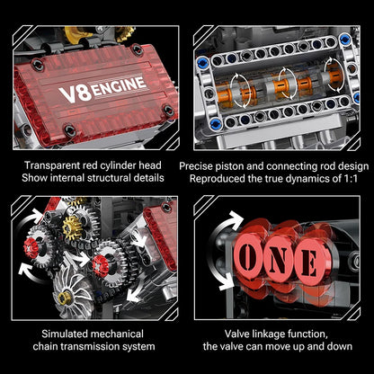 Motorized V8 Engine Simulation Model | Electric Drive Brick Car Building Kit Toy