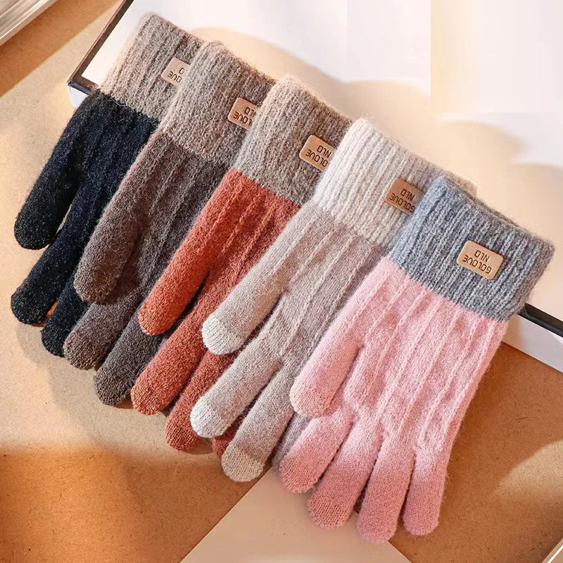 Touch Screen Gloves Winter Warm Knit Mittens Full Finger Wool for Men Women