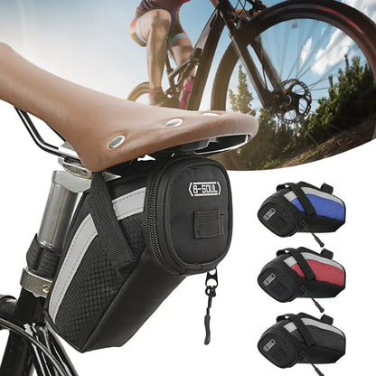 B-SOUL 1L Bike Saddle Bag Small Rear Seat Storage Pouch Tool Kit Reflective Black