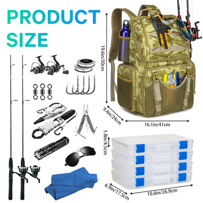 Fishing Tackle Bag 45L Backpack with Cooler & Rod Holders Waterproof Gear
