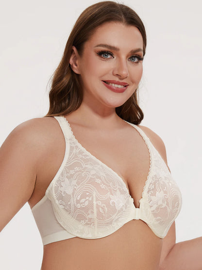 MELENECA Women’s Plus Size Front Closure Racerback Underwire Bra Unlined Lace - EXPROTAS