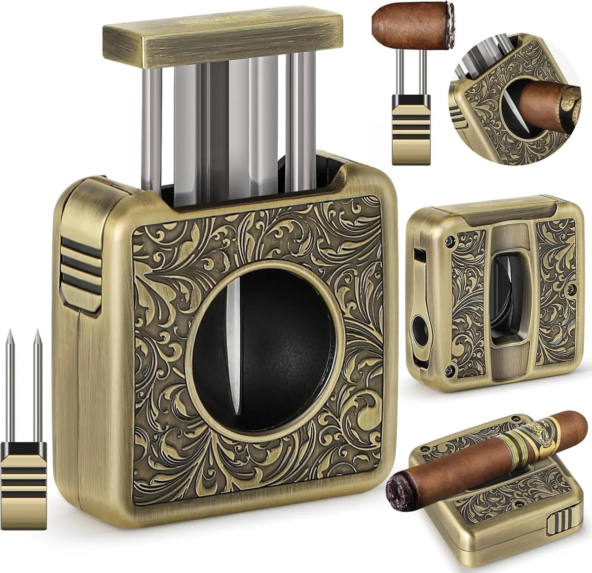 Cigar Punch Holder Cutter 4 in 1 Stainless Steel Portable Tool for 60 Ring Gauge