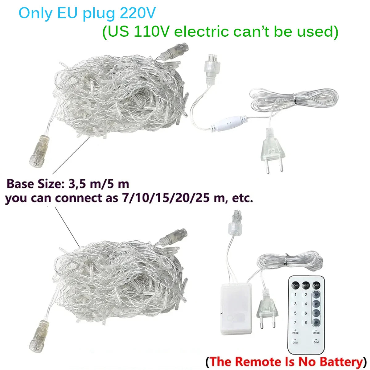 3.5-40M LED Icicle String Lights Christmas Curtain Fairy Lights Garland Remote Outdoor For New Year Wedding Street Holiday Decor-EXPROTAS