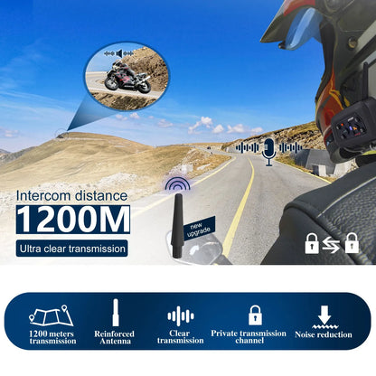 XiNOWY V6 Plus Motorcycle Bluetooth Intercom Helmet Headset 1200m Waterproof 6 Riders