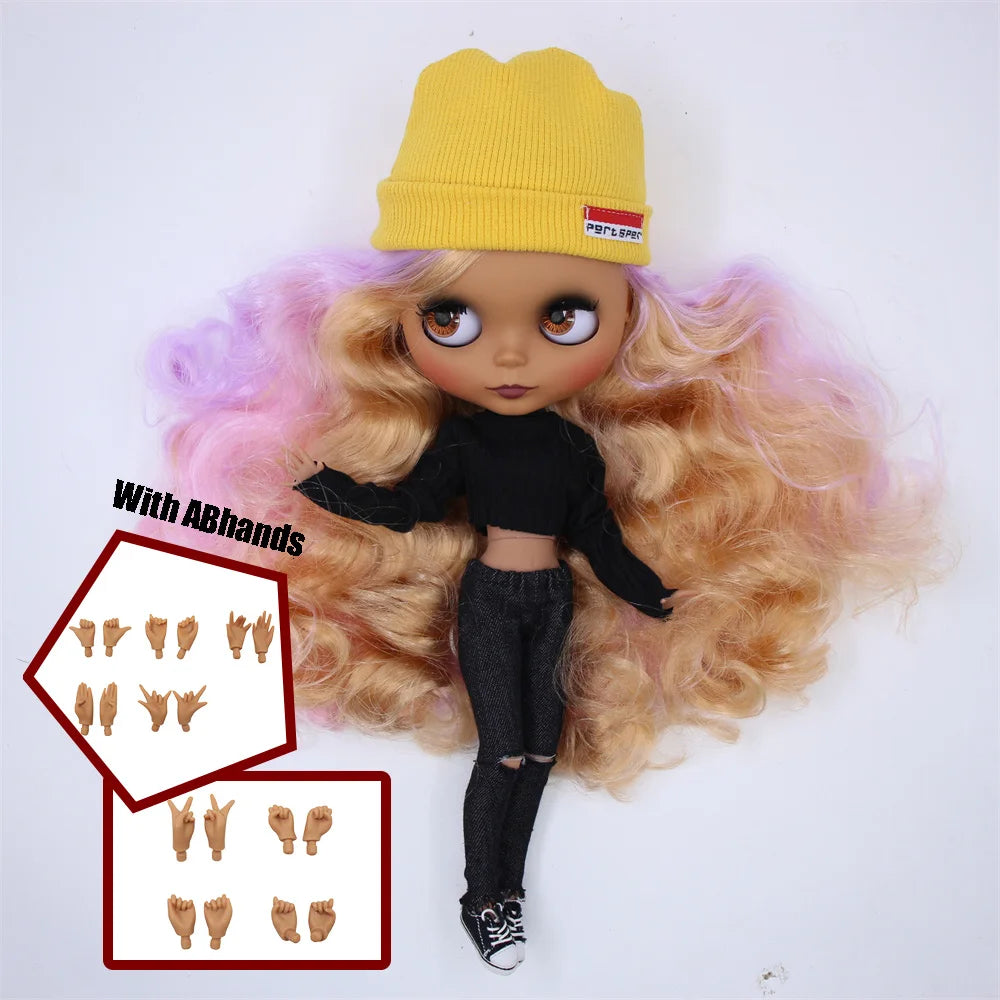 ICY DBS Blythe Doll Black Skin Joint Body Colourful Hair 1/6 BJD Dress Up