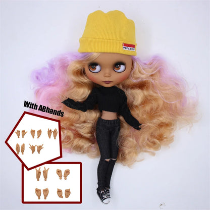 ICY DBS Blythe Doll Black Skin Joint Body Colourful Hair 1/6 BJD Dress Up