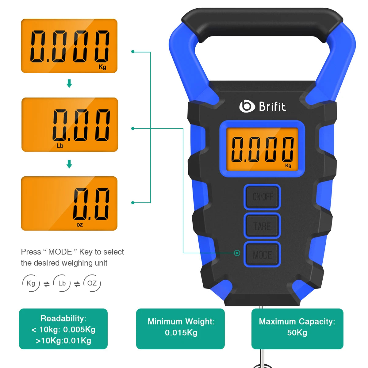 50Kg Digital Hanging Scale w/ Hook & Ruler Portable Luggage Fish Weigh