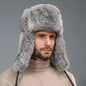 Winter Russian Man Woman Wholeskin Faux Rex Rabbit Fur Hats Luxury Faux Sheep Skin Leather Cap Fur Bomber Hat Ushanka Hats-EXPROTAS