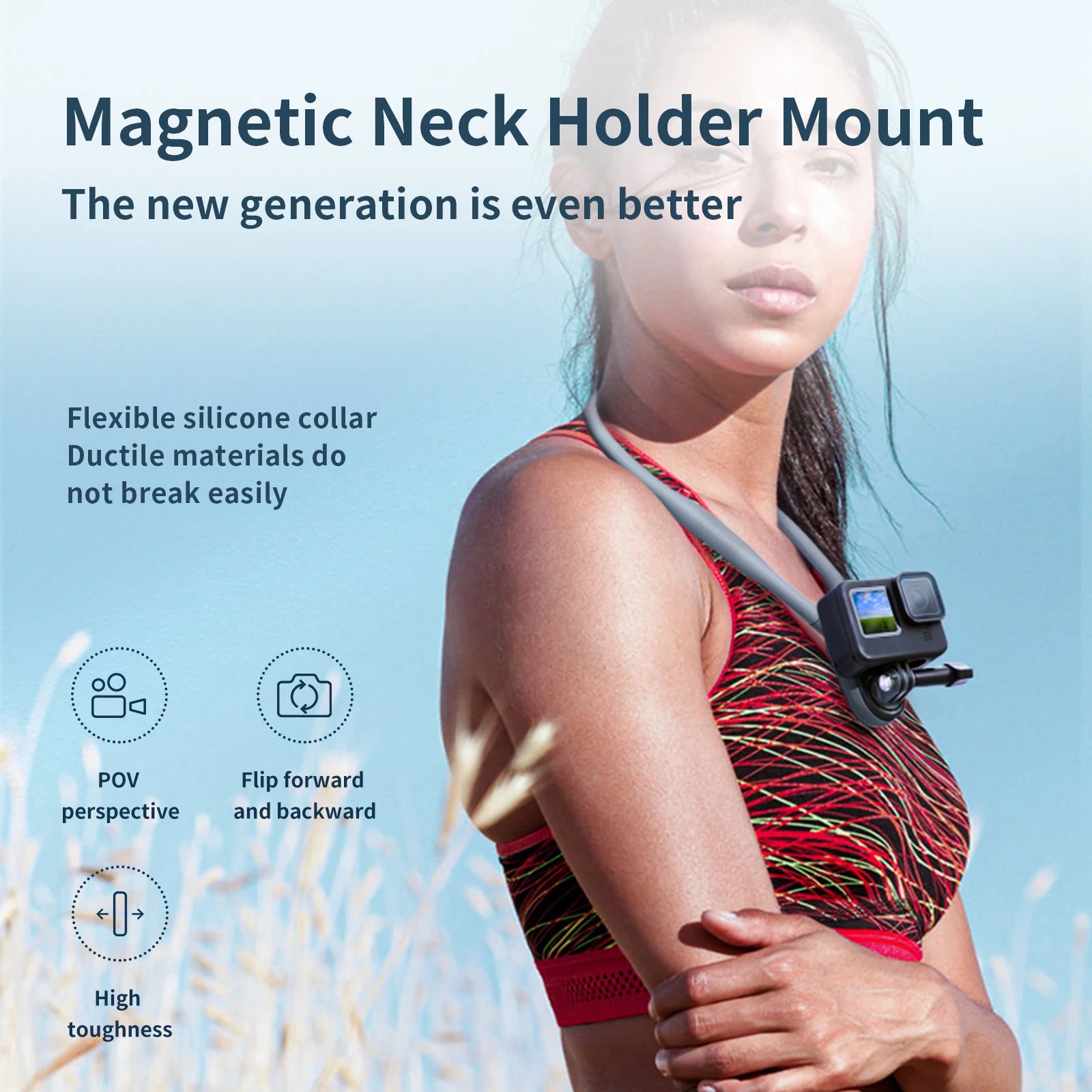 TELESIN Silicone Neck Hold Mount for GoPro Hero 12 11 10 9 8 7 6 Insta360 DJI Osmo Action Smartphone Magnetic Action Accessories-EXPROTAS