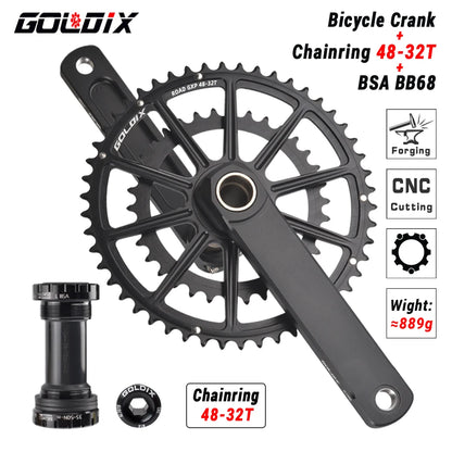 GOLDIX Road Bike Crankset Double 50-34T/52-36T/53-39T Forged Alloy 165–175mm - EXPROTAS
