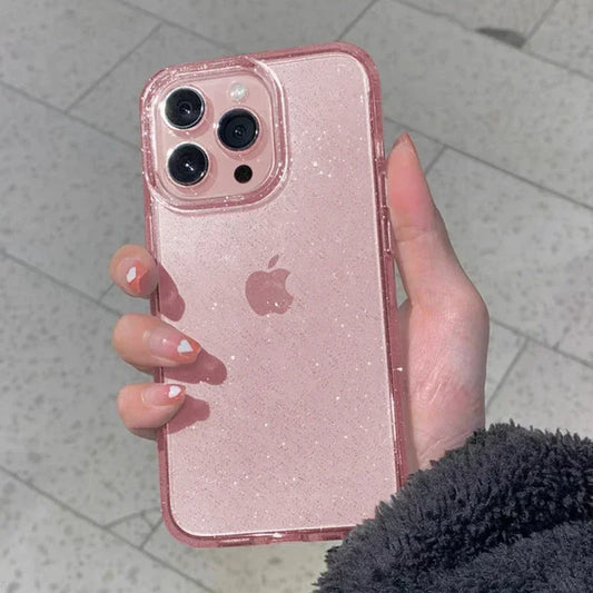 Transparent Glitter Shockproof Soft Case for iPhone 13-16 Pro Max Mini