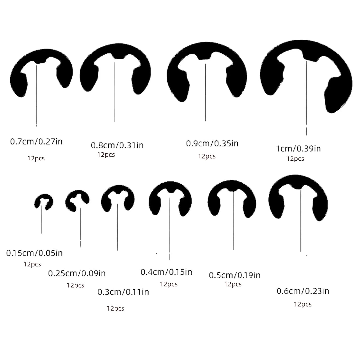 120PCS Stainless Clip Circlip Snap Retaining Ring Assortment M1.5-M10