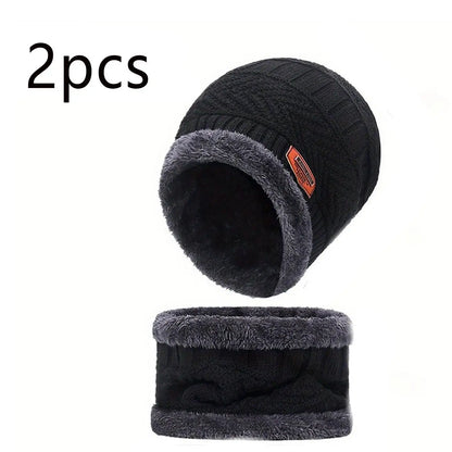Men Women Beanie Winter Hat Scarf Gloves Thick Warm Knit Cap Set