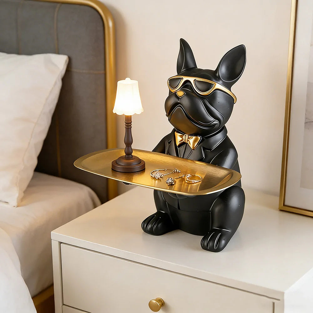 Bulldog Tray Animal Statue Storage Resin Creative Ornament for Living Room