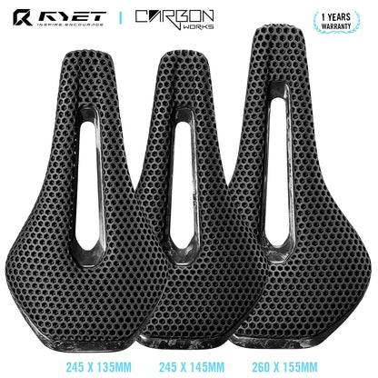 RYET 3D Printed Full Carbon Saddle 135/145/155mm for MTB Gravel Road Bike