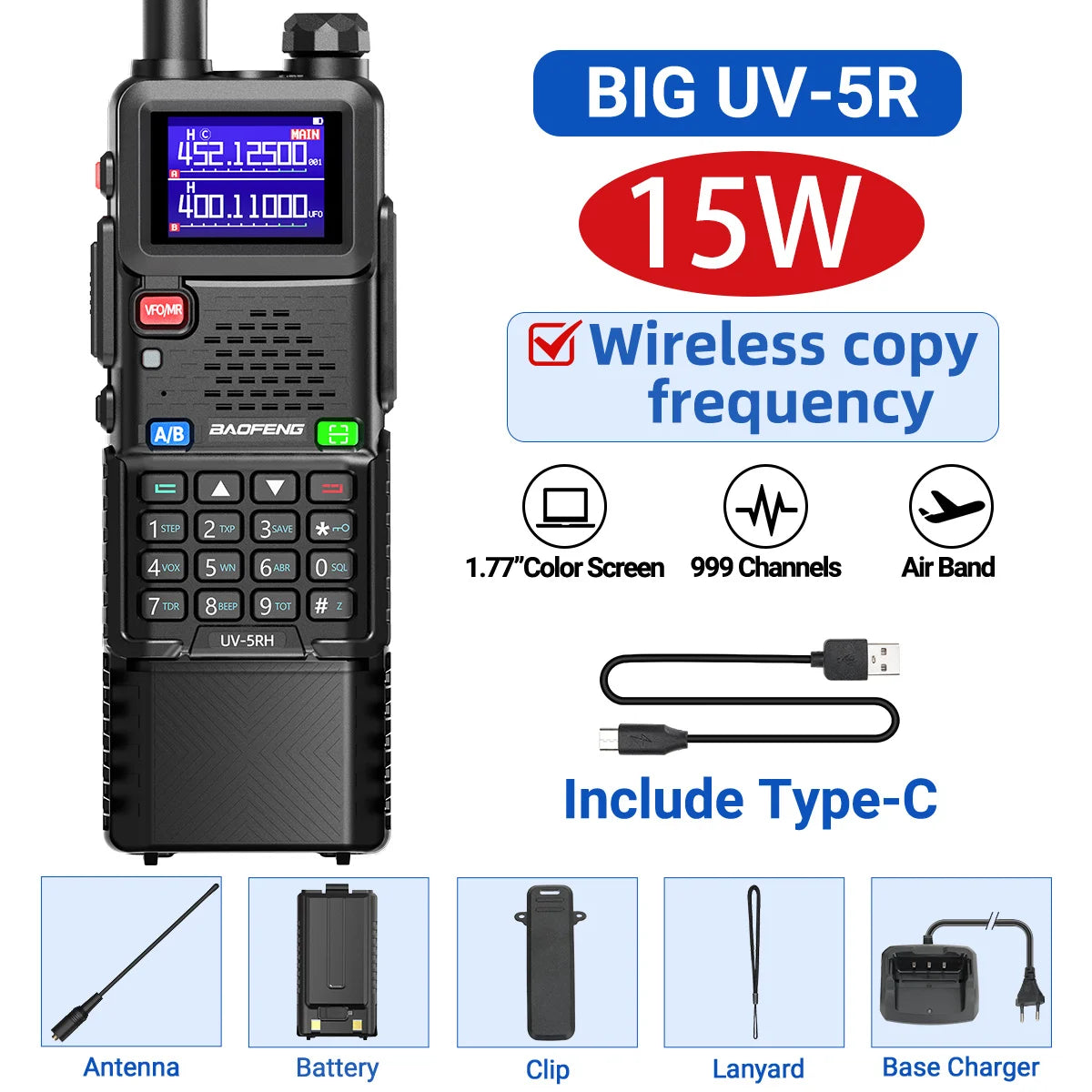 Baofeng UV 5RH 10W Walkie Talkie Long Range Air Band Ham Radio