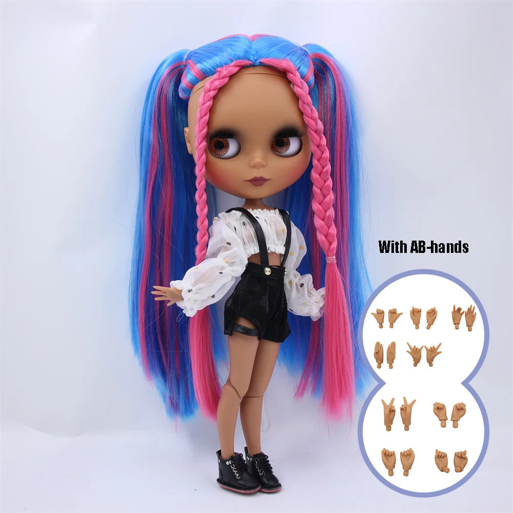 ICY DBS Blythe Doll Black Skin Joint Body Colourful Hair 1/6 BJD Dress Up