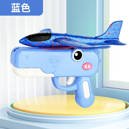 Dinosaur Foam Airplane Launcher Toy Glider Planes for Kids Outdoor Fun