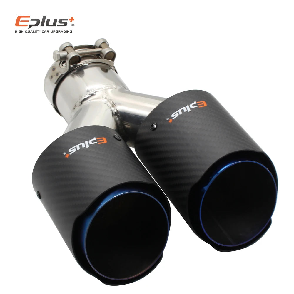 EPLUS Car Carbon Fiber Matte Muffler Tip Y Shape Double Exit Exhaust Pipe Mufflers Nozzle Decoration Universal Stainless Blue-EXPROTAS