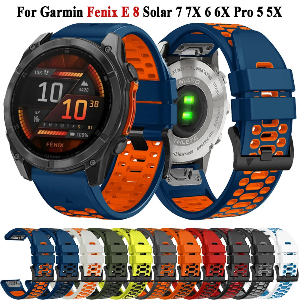 22/26mm Fit Silicone Strap for Garmin Fenix 8 7 6 5 Pro Watch Band