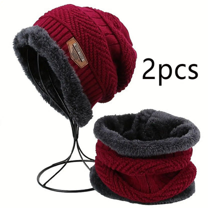Men Women Beanie Winter Hat Scarf Gloves Thick Warm Knit Cap Set