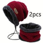 Men Women Beanie Winter Hat Scarf Gloves Thick Warm Knit Cap Set