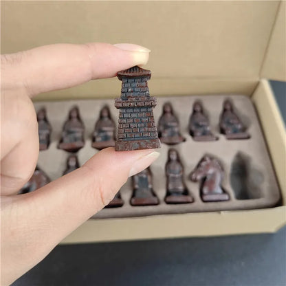 Terra Cotta Warriors Antique Small Chess Pieces Chess Leather Chess Board 27cm (10.63in) Handmade Characters Parent Child Games-EXPROTAS