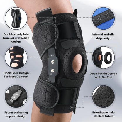 Hinged Knee Brace with Side Stabilizers & Patella Gel Pad for Men & Women - EXPROTAS