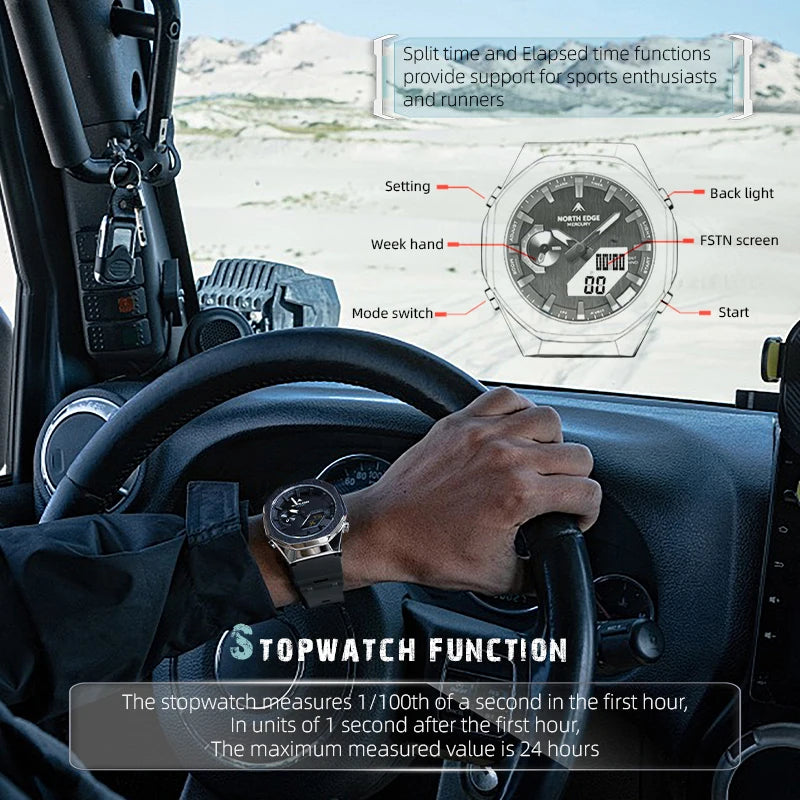 NORTH EDGE MERCURY Military Digital Watch 50M Waterproof LED Sport Reloj Men