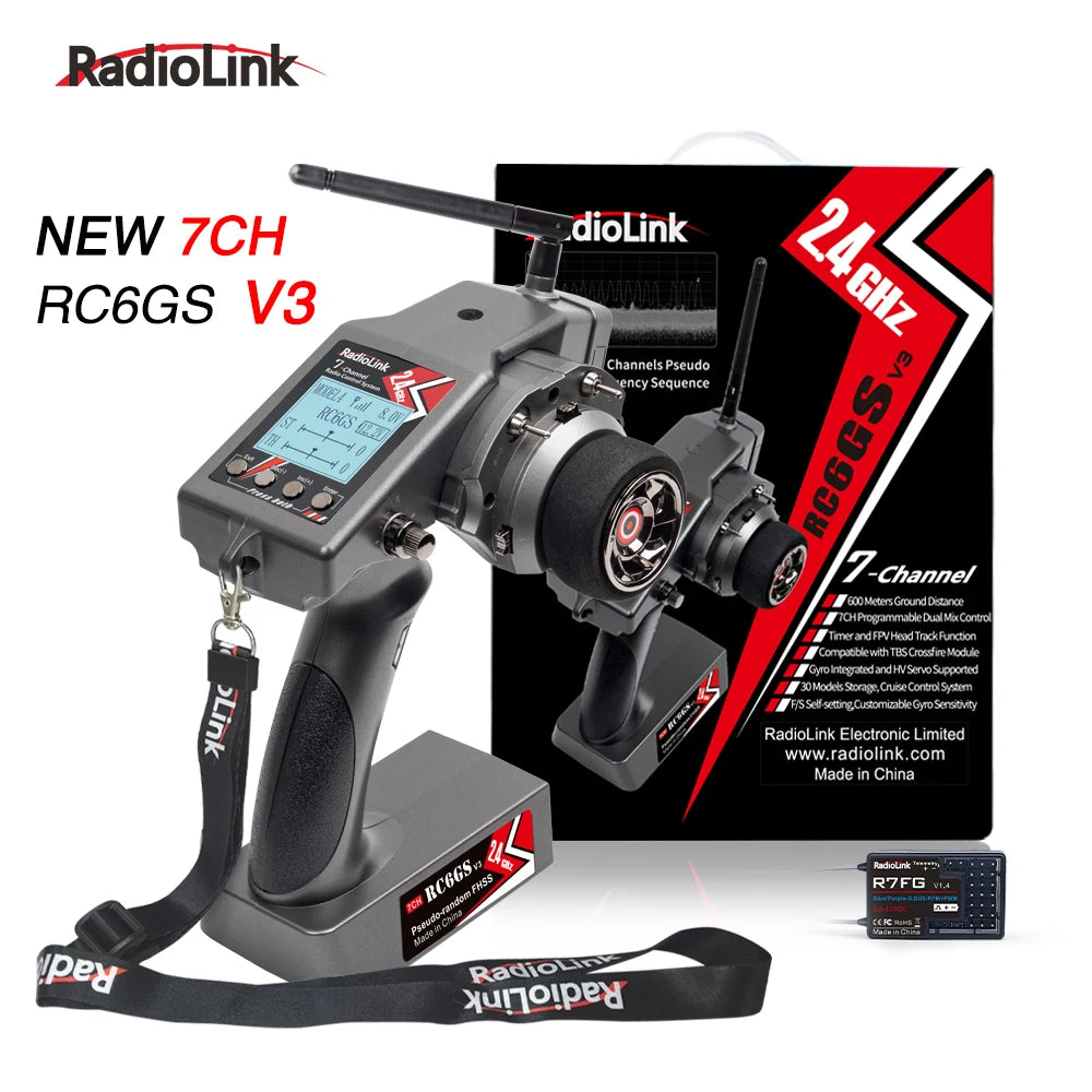 Radiolink RC6GS V3 2.4G 7 Channel Radio Transmitter with R7FG Receiver Gyro Telemetry Included Remote Controller for RC Car Boat-EXPROTAS