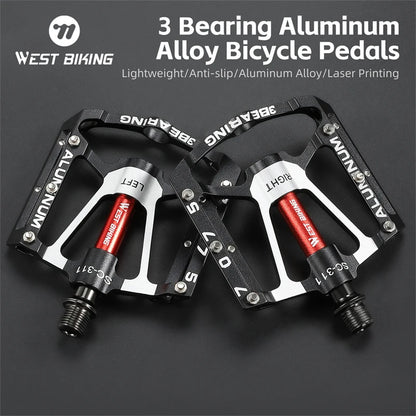 WEST BIKING MTB Road Bike Pedals CNC Aluminum Alloy 3 Bearing Anti-Slip Bicycle