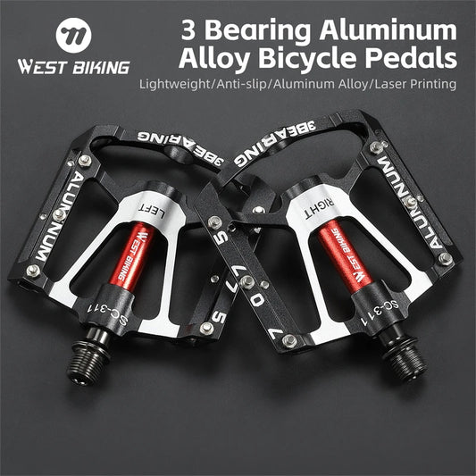 WEST BIKING MTB Road Bike Pedals CNC Aluminum Alloy 3 Bearing Anti-Slip Bicycle