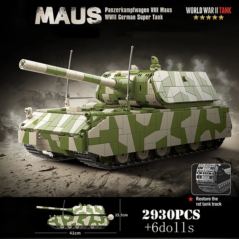 WW2 US T28 Super Heavy Tank Building Blocks Military Brick Model Toy Set