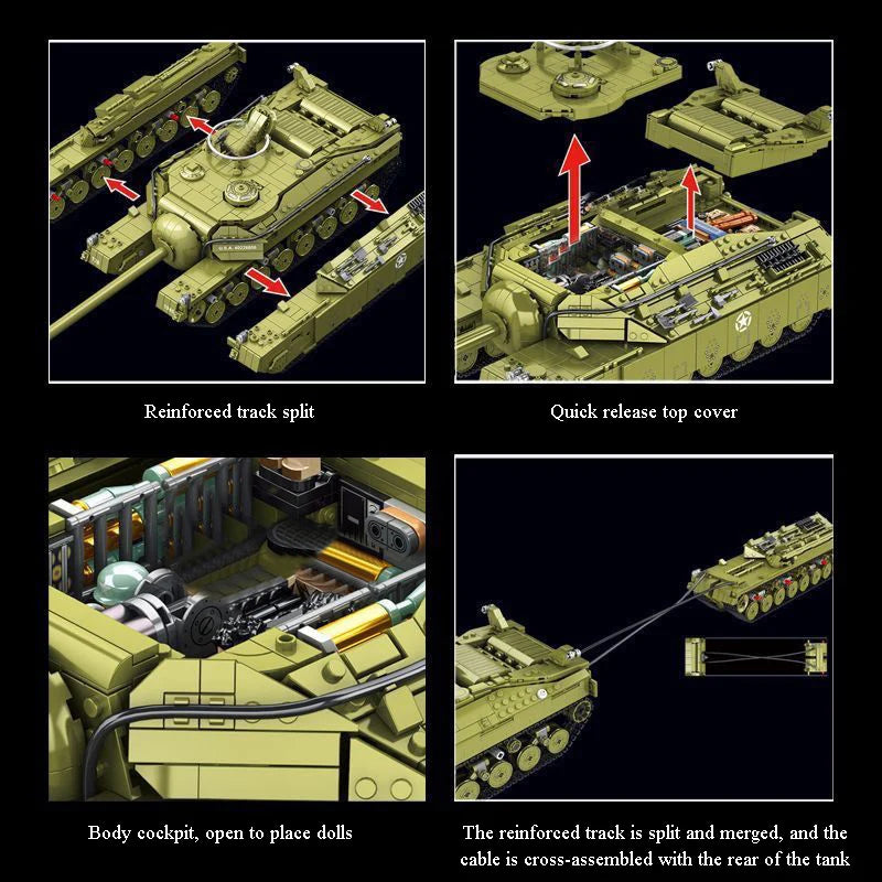 WW2 US T28 Super Heavy Tank Building Blocks Military Brick Model Toy Set