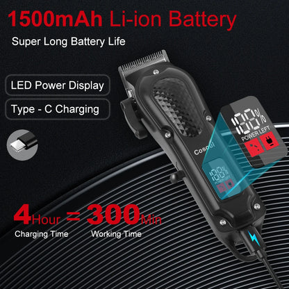 Big Capacity Battery Electric Hair Trimmer Cordless Beard Clippers Men LED