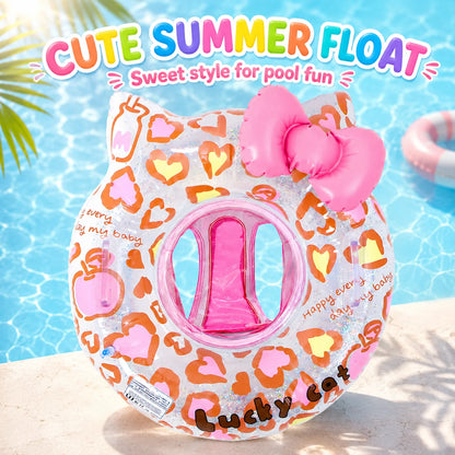 1PC Cute Cat Inflatable Swim Ring with Bowknot, Pool Floats Tube, Summer Water Toy Beach Swimming Circle for Family Pool Use