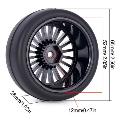 4PCS Pre-Glued RC Wheels Tyres 65x26mm 12mm Hex for TT01 TT02 XV01