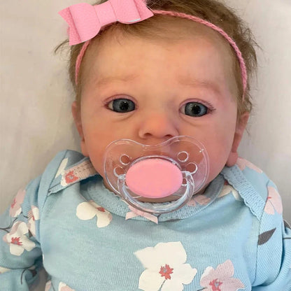 46CM Newborn Open Blue Reborn Baby Doll Felicia Soft Eyes Hand-Rooted Hair