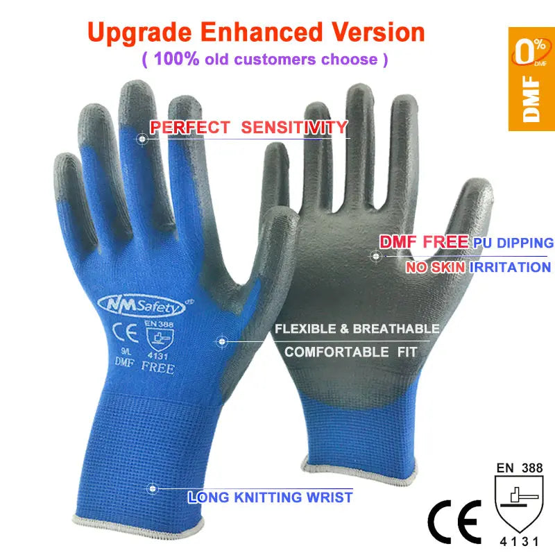 24 Pairs Work Gloves Safety Coated Grip Builders Gardening PU Black