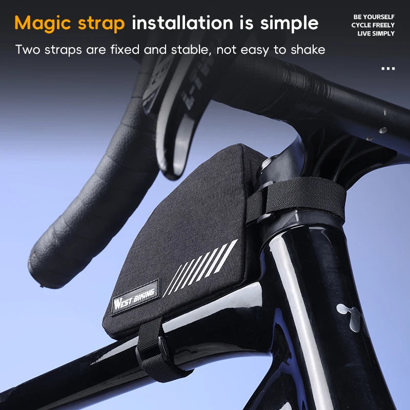 WEST BIKING Mini Triangle Bike Bag 0.4L Bicycle Frame Front Tube Storage Bag Reflective Tear-Resistant MTB Road Bike Pannier